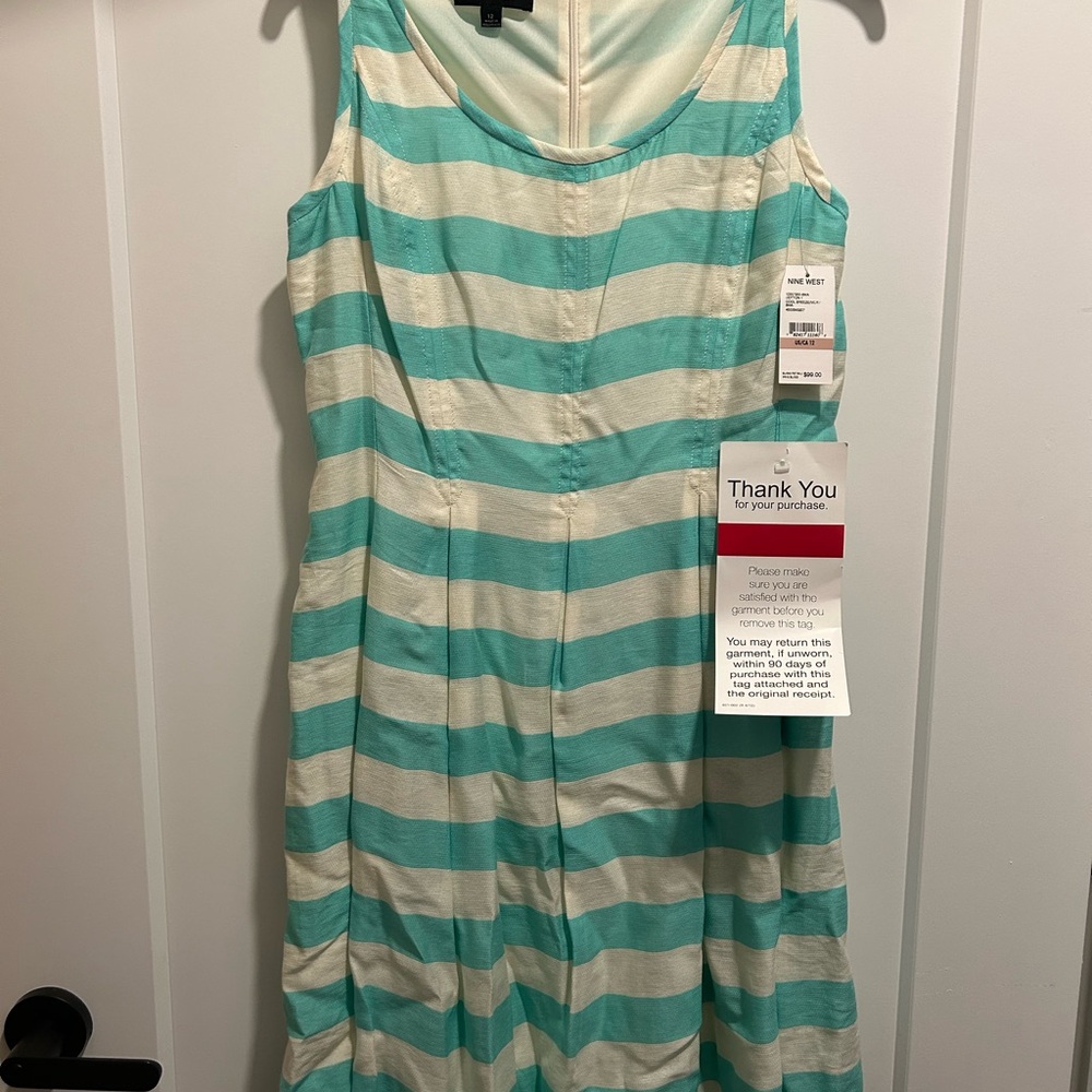 Striped Sleeveless Dress in Teal and White